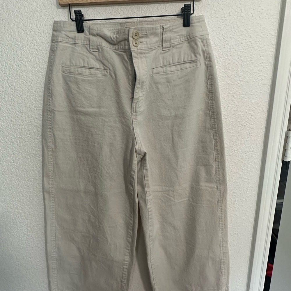 White‎ Wide Leg High-Waisted Pants 10 Chore Pockets Soft Girl Ankle Length